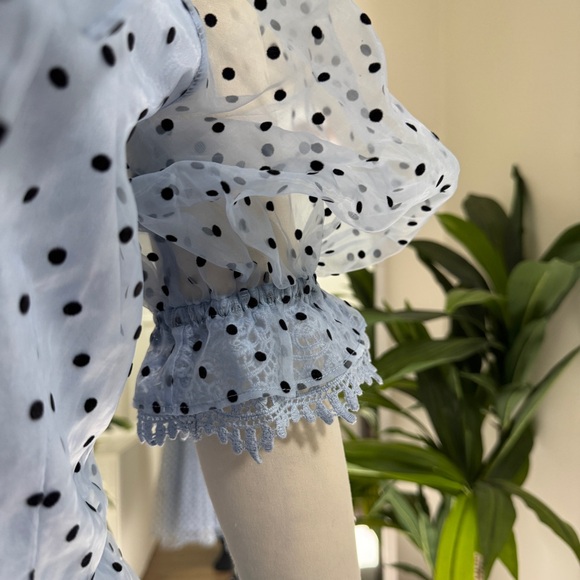 NWOT Topshop Spot Taffeta Occasion Dress - Blue Polka Dot Midi - Size 8 - Picture 3 of 6